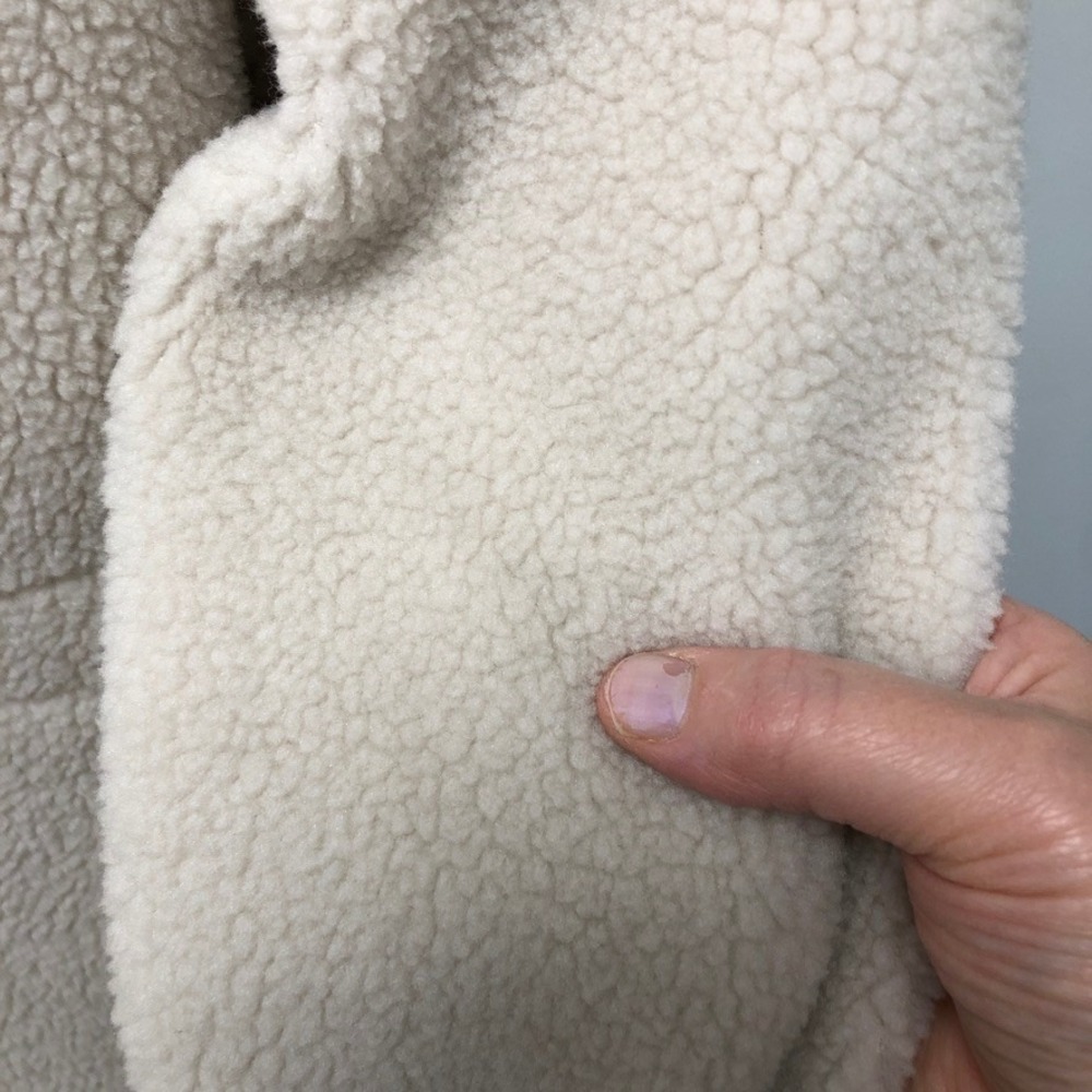 All in Motion Sherpa Jacket Womens Small Cream Long Faux Fur Full Zip Pockets - Picture 3 of 9